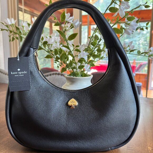 Kate Spade Kayla Crescent Shoulder Hobo Bag Purse - Black Pebbled Leather - Picture 1 of 4